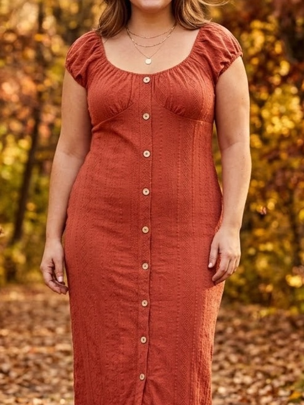 Milkmaid Rust Orange Button Front Maxi Dress Sz Large Boho Derek Heart